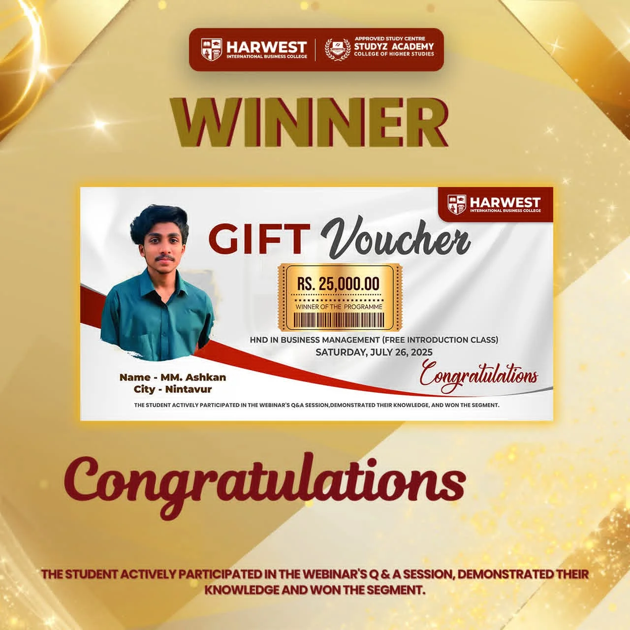 HND in Business Management Free Introduction class Winner