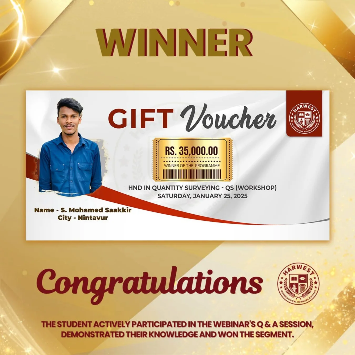 HND in Quantity Surveying ( free Introduction class ) Winner
