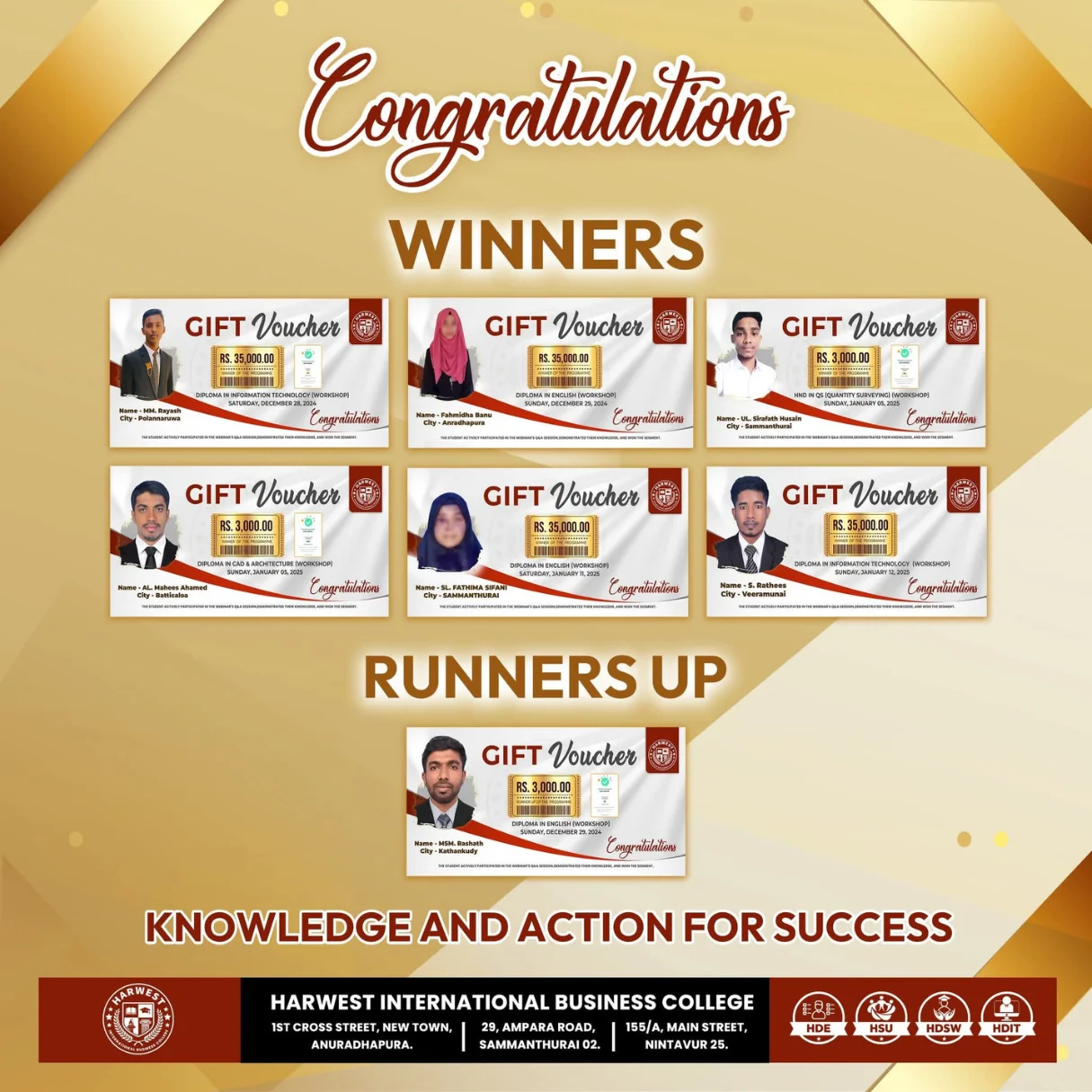 Knowledge and Action for Success Series Winners