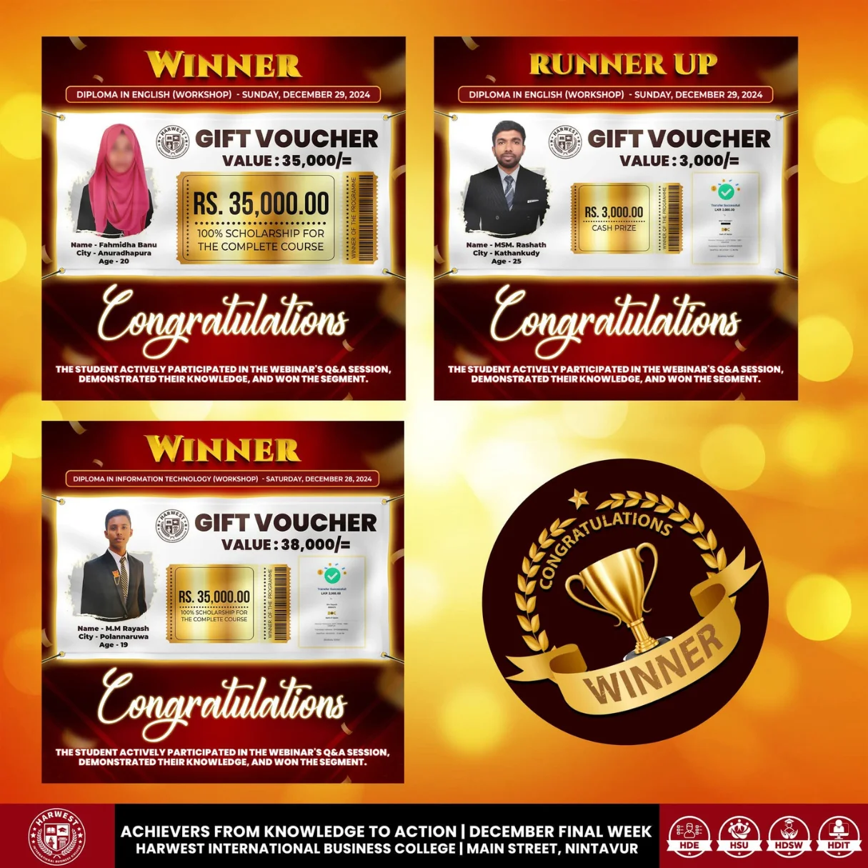 Knowledge and Action for Success Series Winners